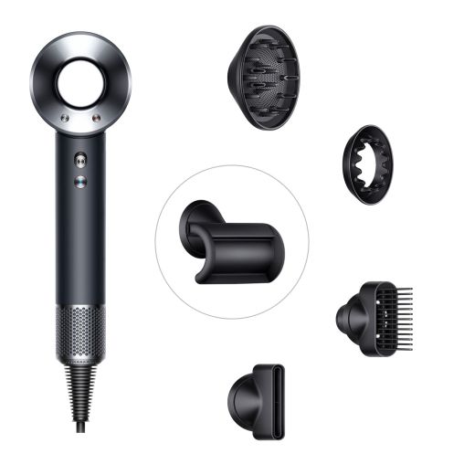 Фен Dyson Supersonic HD07 (черный/серебристый) с 5 насадками и черным дорожным чехлом